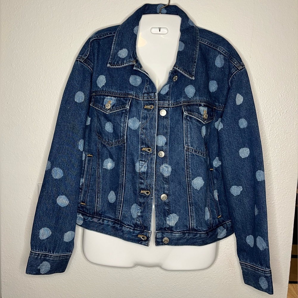 Madewell Boxy-Crop Denim Jacket – Polka Dot Print (Size M)